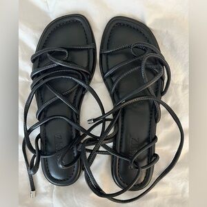 Women’s Schutz Black Leather Lace Wrap Sandals - Size 7